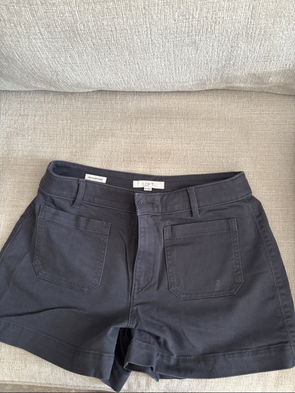 LOFT Dark Gray Cotton-Blend High-Rise Patch Pocket Shorts